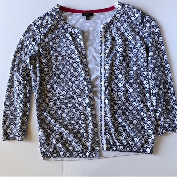 Talbots Sweaters - White and Dark Blue Mermaid Scales Pattern Cardi